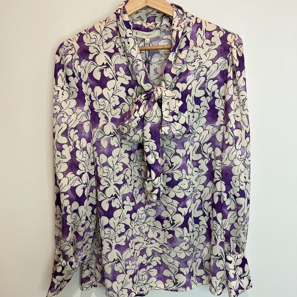 Bow Tie Collar Patterned Blouse - PURPLE - Picture 8 of 9